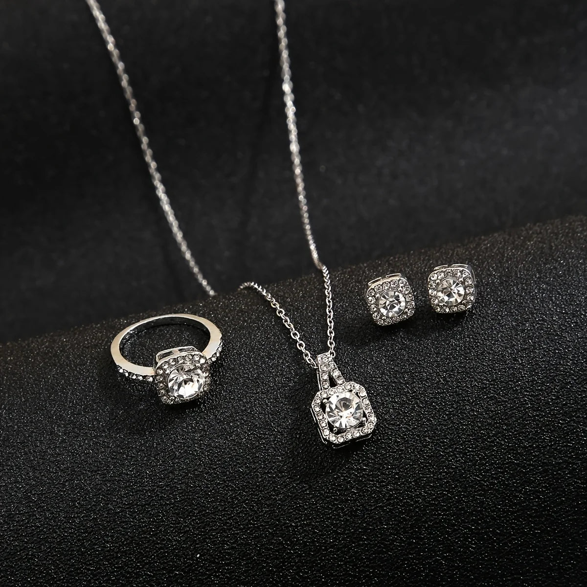 3Pcs/set Fashion Square Zircon Necklace Earrings Ring For Women Luxury Wedding Engagement Jewelry Shining Party Jewelry Gifts Badiee Stylez