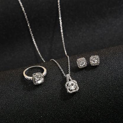 3Pcs/set Fashion Square Zircon Necklace Earrings Ring For Women Luxury Wedding Engagement Jewelry Shining Party Jewelry Gifts Badiee Stylez