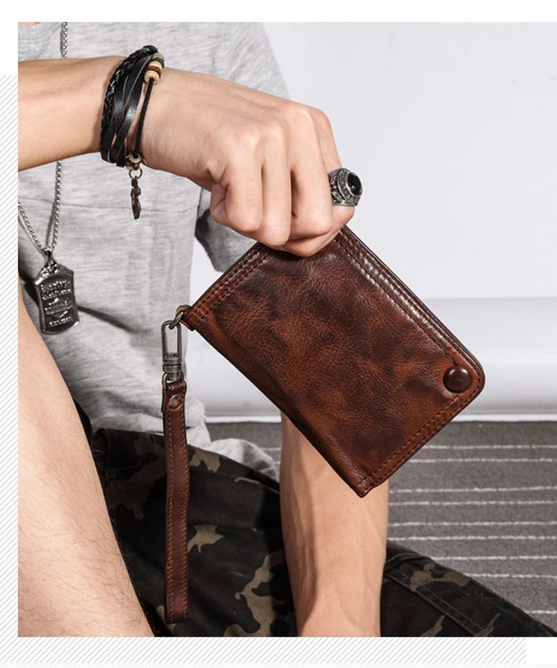 Vintage Genuine leather wallet Men leather long wallet men purse clutch bag male money clips zip around money bag card holder