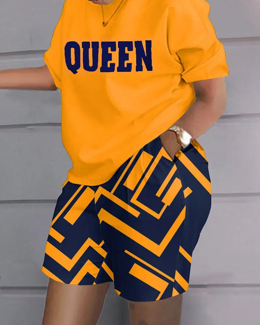 Women's T-shirt+Hot Pants Two Piece Set 2024 Summer Fashion Casual Printing Quick Drying Sports Fitness Top Shorts Female Suit