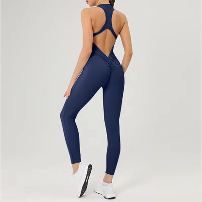Scrunch Gym Jumpsuit Women's Fitness Suit Short Sets Sports Overalls for Woman Tracksuit Yoga Clothing Zipper Workout Sportswear DarkBlue Pant Set