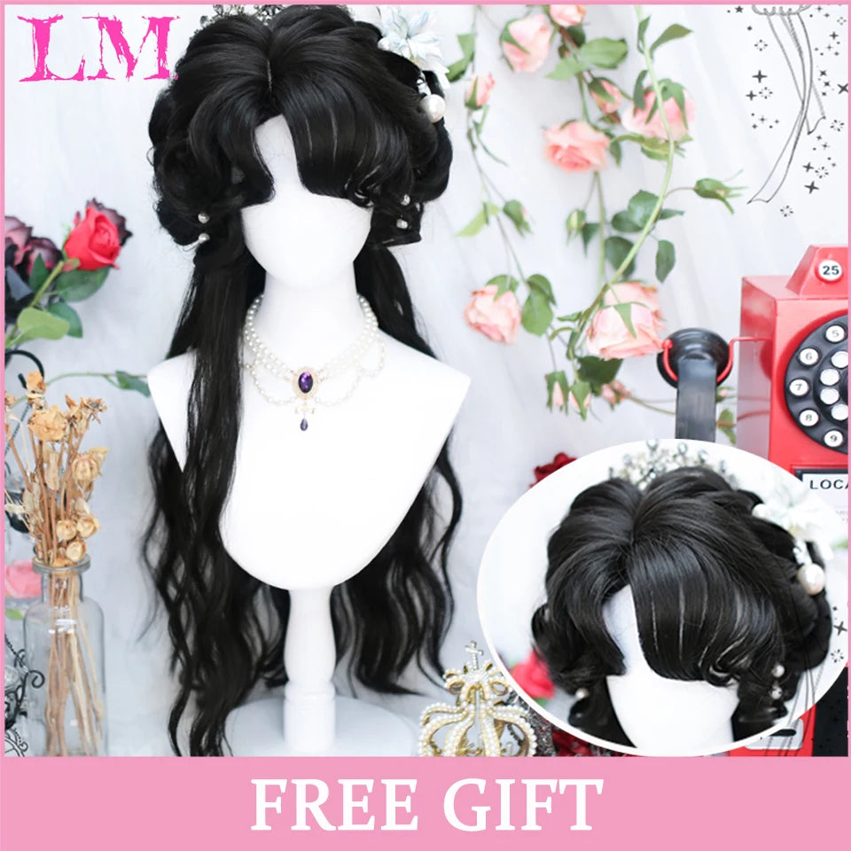 LM Long Silky Straight Synthetic Wigs with Bangs Black Cosplay Party Lolita Hair Wigs for Women Natural Heat Resistant Wig 4 27HL
