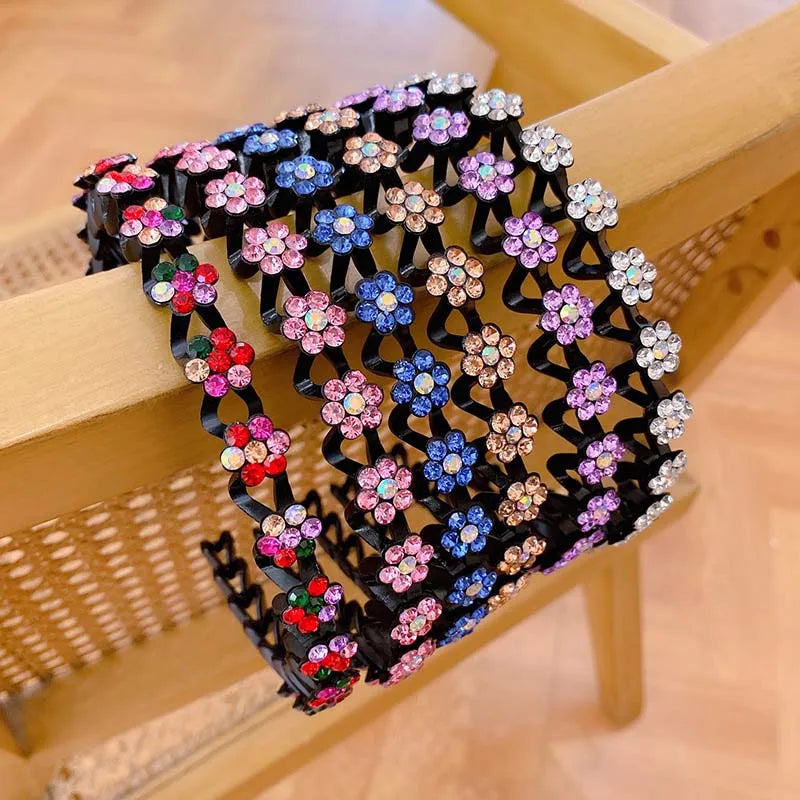 New Non-slip Rhinestone Headbands Solid Wave Hairbands for Women Girls Bezel Fashion Hair Hoop Ladies Boutique Hair Accessories Badiee Stylez