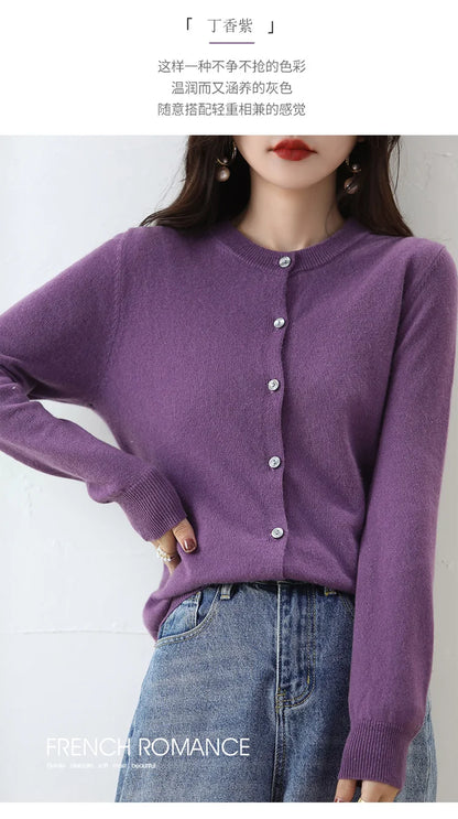 Knitted Cardigan Women's Sweater Autumn And Winter 2022 New Solid Color Coat Round Neck Short Long Sleeve Loose Korean Fashion