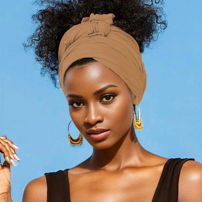 Hot selling stretch jersey turban african headband solid color super soft extra long breathable headband for women khaki
