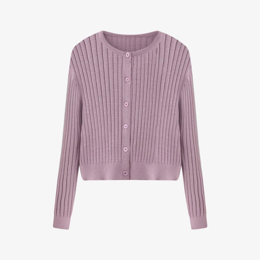 AS 2025 spring summer linen shirt + dress collection high quality print linen and knitting cardigan woman outfit Purple knitted Cardi