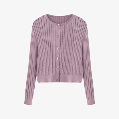 AS 2025 spring summer linen shirt + dress collection high quality print linen and knitting cardigan woman outfit Purple knitted Cardi