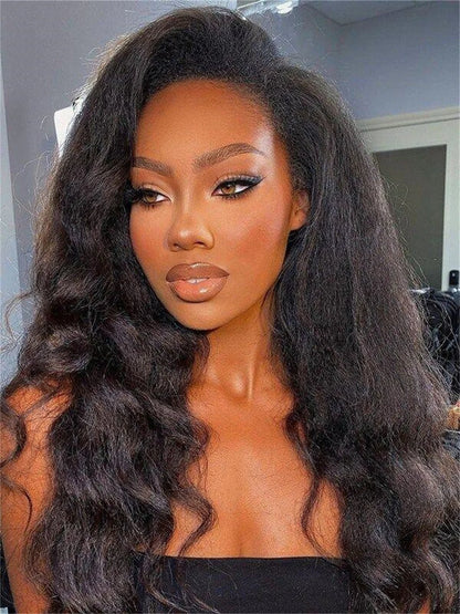 Long Soft Yaki 180Density Long Natural Black Kinky Straight Wave 13x4 Lace Front Wig For Women With Baby Hair Glueless
