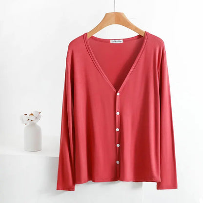 Summer Spring Modal Cardigan Long sleeves Candy colors V Neck Tshirt Open-front sun-proof clothing Air-conditioned tops