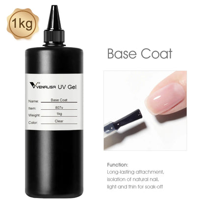 Venalisa Long Wear Tempered Top Coat Reinforce Gel Refill Package Soak Off UVLED Nail Gel Polish Big Volume 225g/30ml Base Gel