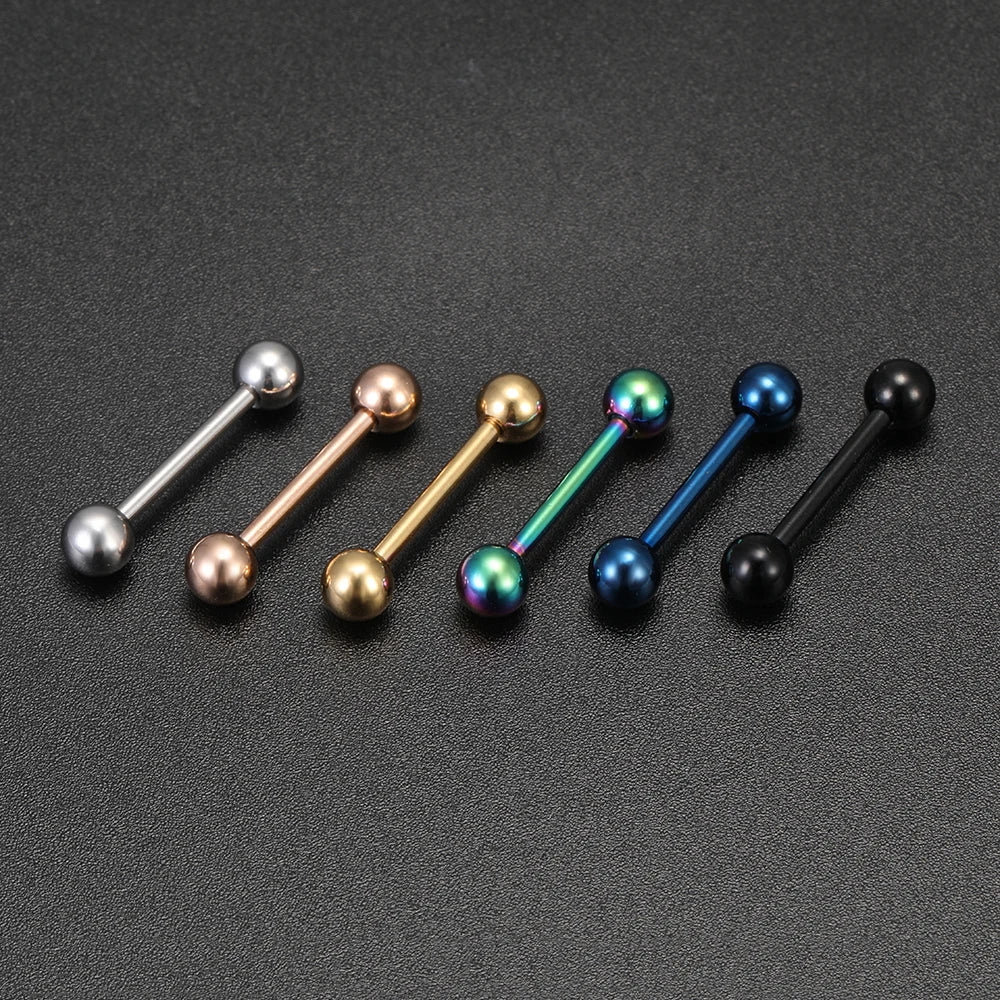 ZS 1Piece 14G Oil Luminescence Tongue Piercing Rings Stainless Steel Tongue Stud Skull Star Studs Earrings BCR Piercings Jewelry Badiee Stylez