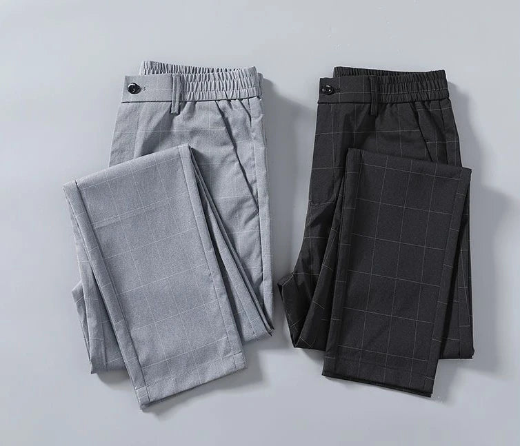 Male Suit Trousers Check Cooling Ice Silk Plaid Straight Up Clothes Offer Slacks Designer Men's Summer Pants Fabric 2024 Classic