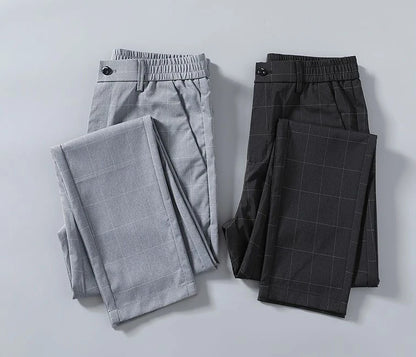 Male Suit Trousers Check Cooling Ice Silk Plaid Straight Up Clothes Offer Slacks Designer Men's Summer Pants Fabric 2024 Classic
