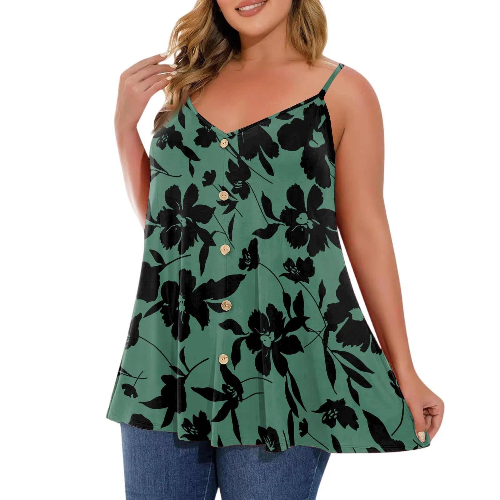 Plus size vest women's casual camisole top with adjustable shoulder straps v-neck sleeveless top fashion printed vest