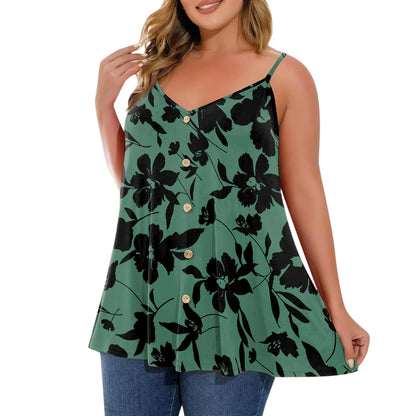 Plus size vest women's casual camisole top with adjustable shoulder straps v-neck sleeveless top fashion printed vest