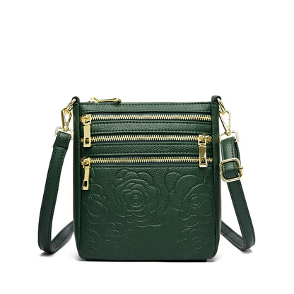 Three Zippers Design Crossbody Bags for Women Soft Leather Handbags High Quality Shoulder Bag Bolsa Women Messenger Bags Sac Green
