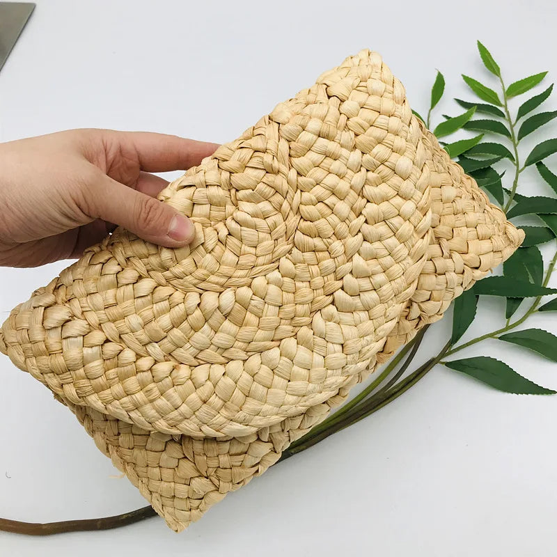 Corn Husk Weave Dinner Clutch Bag Women's Fashion Simple Solid Straw Large Purse Woman Summer Casual Vacation Ladies Wallet 2025 1