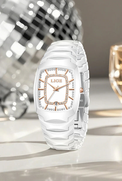 LIGE New Ladies Waterproof Watch Luxury Ceramic Braceletz Women Watches Creative Fashion Original Elegant Quartz Wristwatch Gift