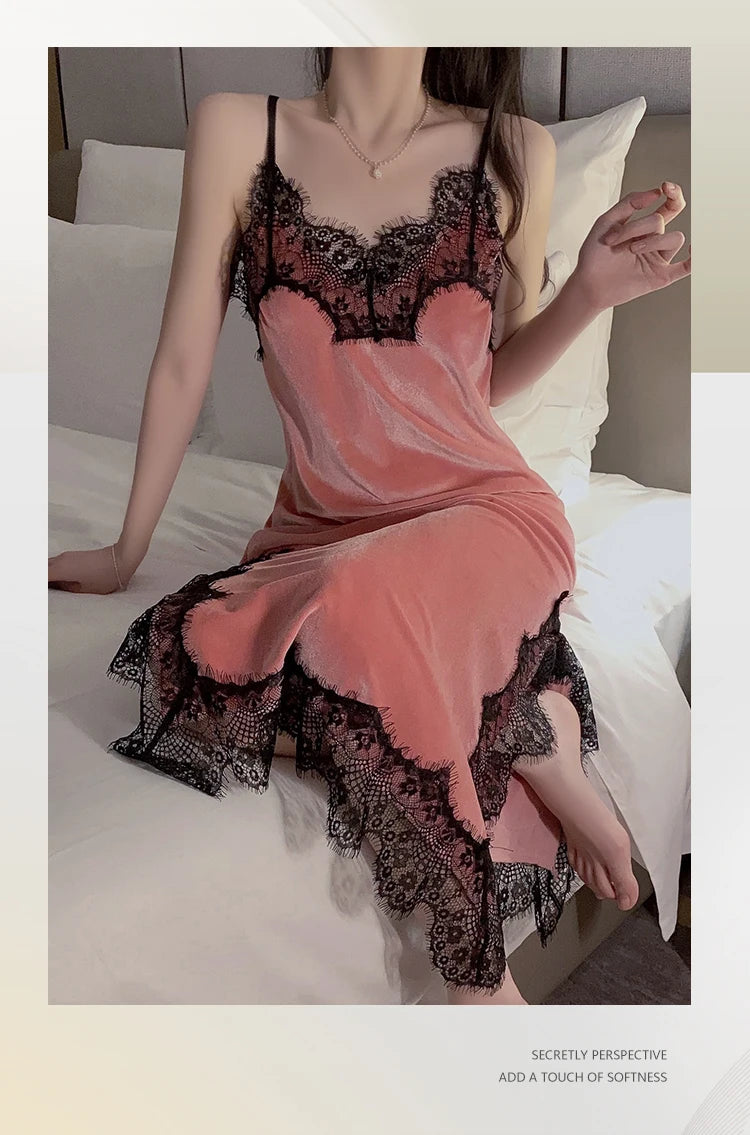 Women Warm Velour Homewear Long Kimono Robe Cami Sleepwear Burgundy Bathrobe Set Sexy Nightgown Winter Robe Suit Loungewear