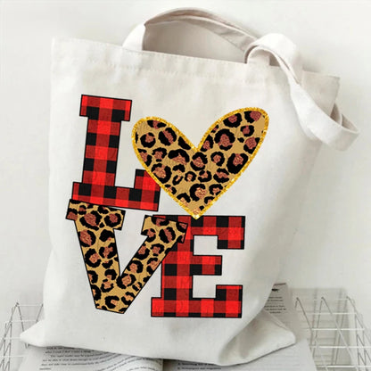 Fashion Love Heart Print Ladies Canvas Tote Casual Shoulder Bag Eco Large Capacity Portable Travel Shopping Bag Purses Handbags 6