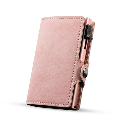 CASEKEY Pink Wallet Slim Minimalist Leather Pop UP Wallet Rfid Blocking Mini Aluminum Automatic Card Holder for Women Men Pink no Zipper