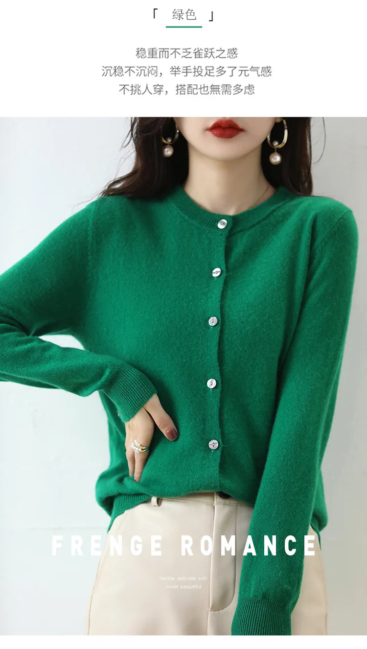 Knitted Cardigan Women's Sweater Autumn And Winter 2022 New Solid Color Coat Round Neck Short Long Sleeve Loose Korean Fashion