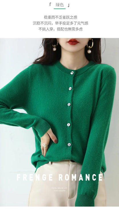 Knitted Cardigan Women's Sweater Autumn And Winter 2022 New Solid Color Coat Round Neck Short Long Sleeve Loose Korean Fashion