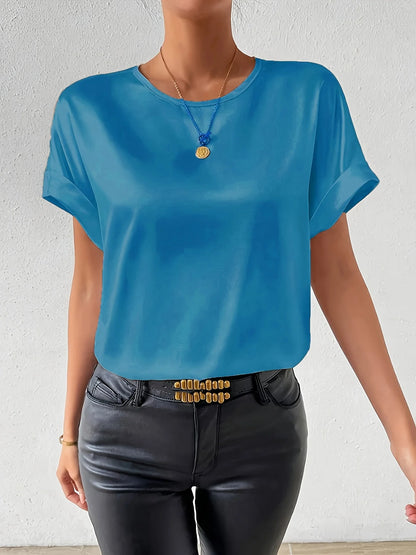 Women's plus size shirt summer chic elegant shirt casual women's fashionable shirt Peacock blue