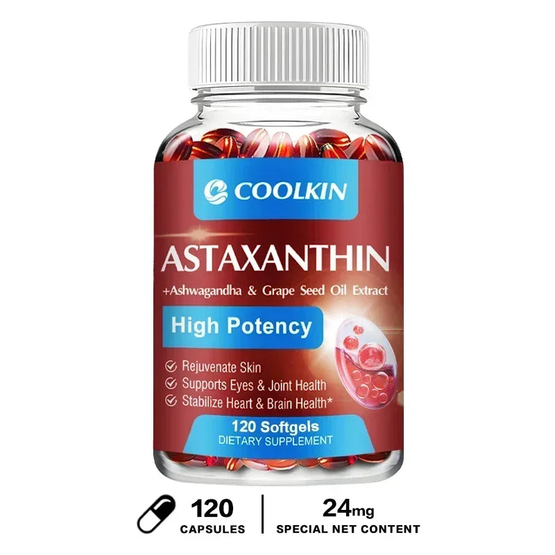 Astaxanthin 24mg - with Ashwagandha, Grape Seed Oil Extract - for Joint, Brain, Immune and Heart Support Diet 120 Capsules