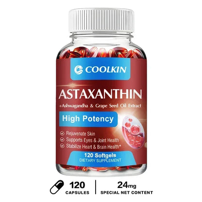 Astaxanthin 24mg - with Ashwagandha, Grape Seed Oil Extract - for Joint, Brain, Immune and Heart Support Diet 120 Capsules