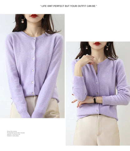 Knitted Cardigan Women's Sweater Autumn And Winter 2022 New Solid Color Coat Round Neck Short Long Sleeve Loose Korean Fashion