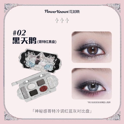 FlowerKnows Shell's Jewel Series Eyeshadow Palette 6Color Matte Shimmer Glitter Eye Makeup Embossing Cosmetics Beauty Eye Shadow 02 black swan