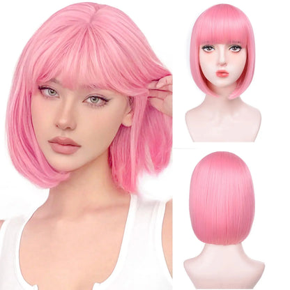 Blonde synthetic wig with straight bangs Ladies Cosplay wig High temperature silk wig set with big waves and long curly hair 411-752-light pink