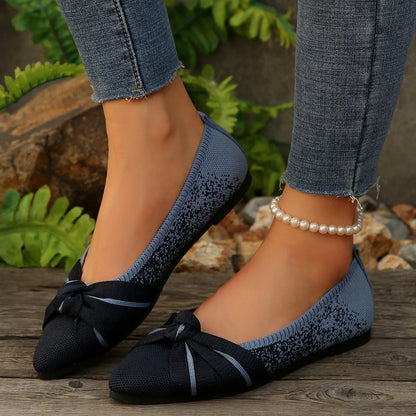 2025 Spring Autumn Pointed Bow Flat Shoes Women's Fashion Lightweight Comfortable Casual Shoes Large Size Women Loafers