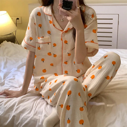 Summer Women's New Net Red Foam Pajamas Loungewear Teenage Students Pajamas Loungewear Short Sleeve Trousers Sweet Casual Set