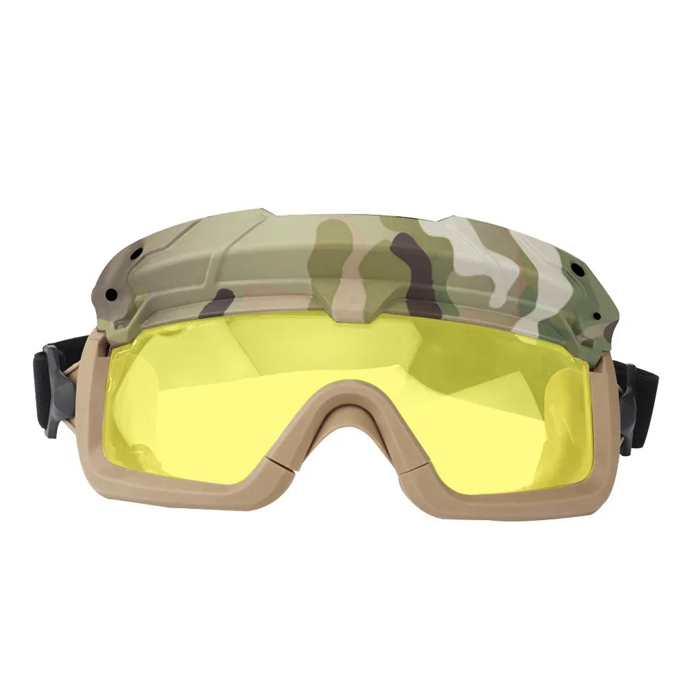 Sports Sunglasses for Men Women 2 Modes Airsoft Goggles Riding Eye Protection for Hiking Paintball Hunting Gear CP with yellow lens