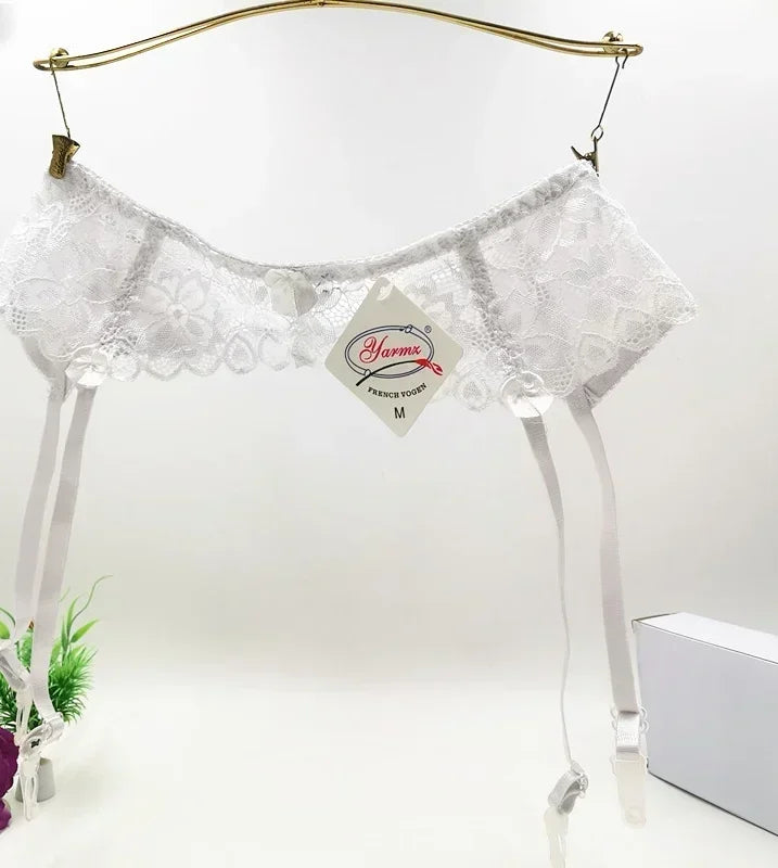 Plus Size Women's Sexy Lingerie Lace Garter Suspenders Transparent Underwear Mini Skirt Waist Belt for Stockings Bondage Garters white 1
