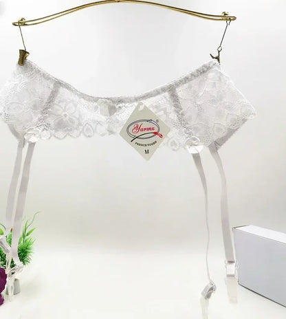 Plus Size Women's Sexy Lingerie Lace Garter Suspenders Transparent Underwear Mini Skirt Waist Belt for Stockings Bondage Garters white 1