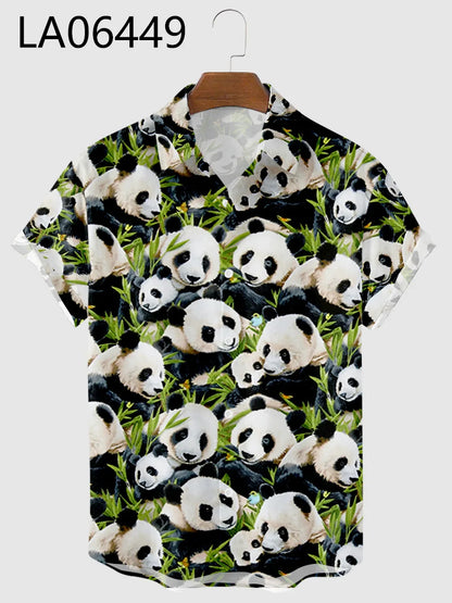 2024 Men's Shirts Creative Panda Printed Short Sleeve Shirt Men Street Summer Hawaii Beach Retro Harujuku For Badiee Stylez