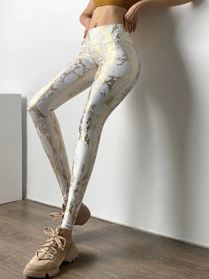 Snake Printed Yoga Pants Gilded Stretch Buttocks Sexy Casual Skinny Pants For Women High Waist Elastic Fitness Sporty Leggings