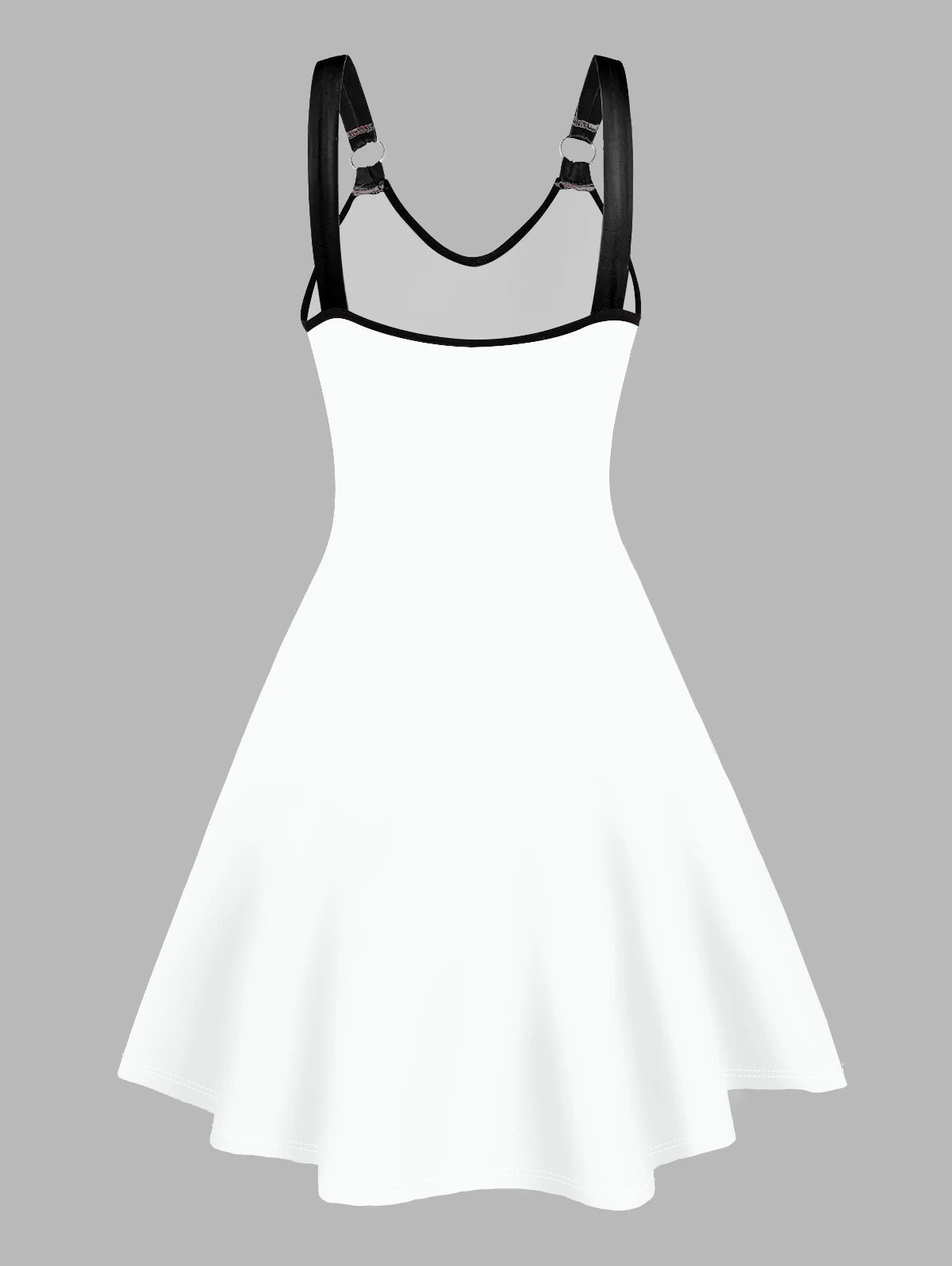 Dressfo Women's Summer Dresses Halloween Rose Injured Skull Print Hem V Neck Dress O Ring Straps Sleeveless A Line Tank Dress