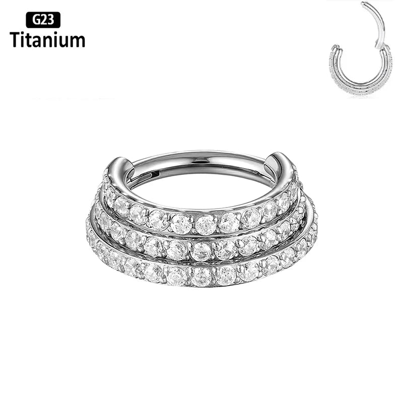 New G23 Titanium Piercing High Quality CZ Nose Ring Earrings 8/10/12mm Body Jewelry 16G ASTM f136 Titanium Nose Septum Piercings Titanium Rings 3