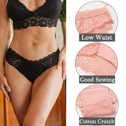 3PCS/Set Sexy Perspective Women Back Lace Panties Patchwork Cotton Underpants Hollow Out Lingerie Underwear Comfortable Briefs