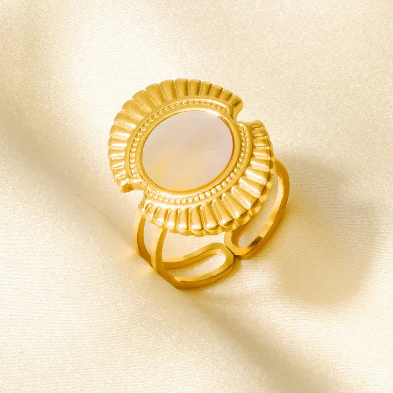 Sea Jewelry Shell Leaf Geometric Round Stainless Steel Rings For Women Men Accessories Open Adjustable Ring Beach Holiday Bagues J920-G-W adjustable