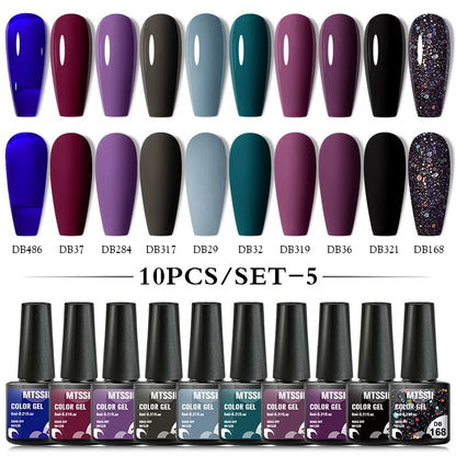 10PCS/Set Gel Nail Polish Set 125 Colors Glitter Semi Permanent Hybrid Gel Varnishes Base Top Coat Soak Off UV LED Nail Art Gel
