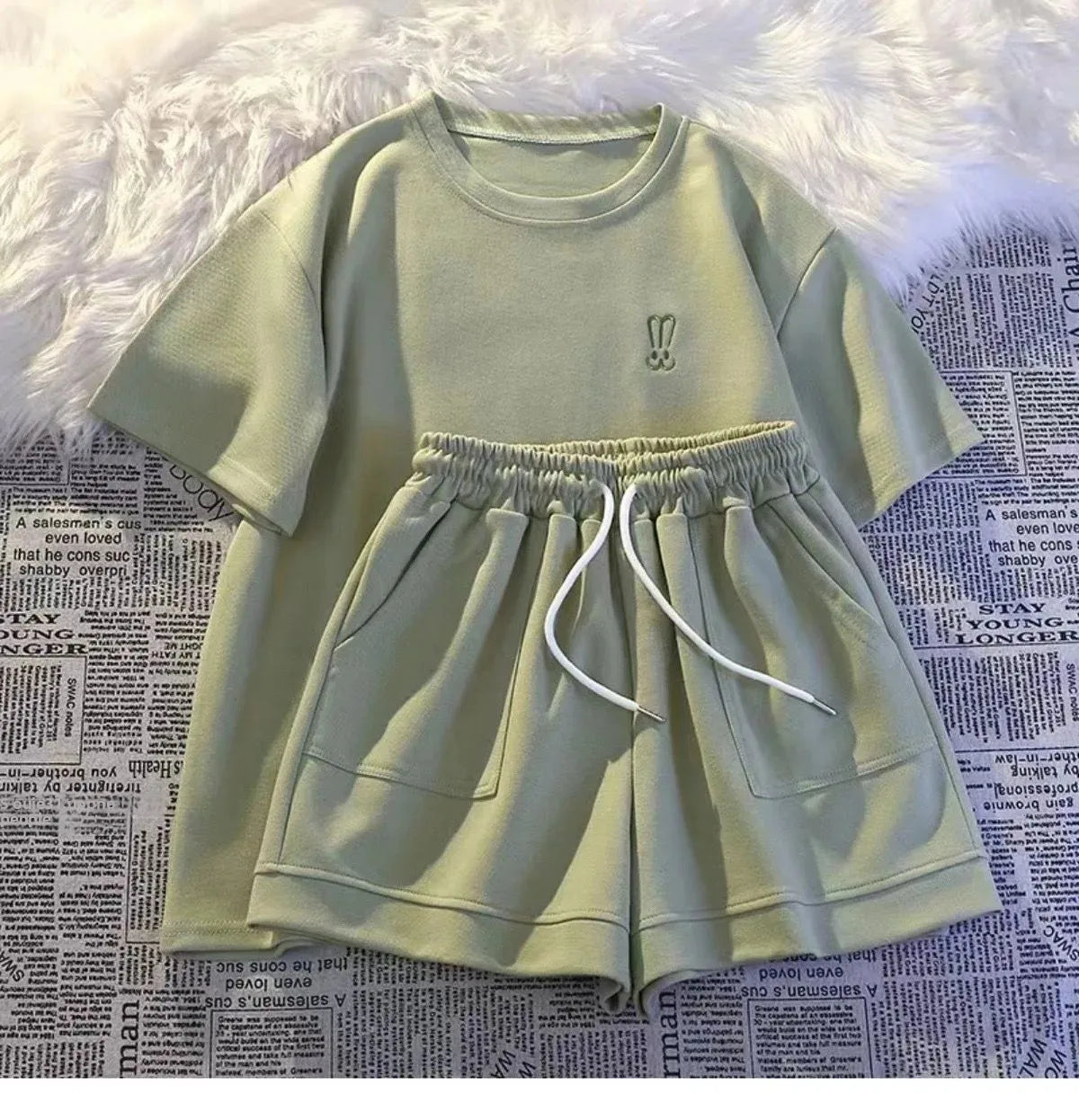 Summer Casual Fashion Embroidered Short Sleeve Shorts Set Women Loose Two Piece Comfortable Sports Set White Outwear Badiee Stylez