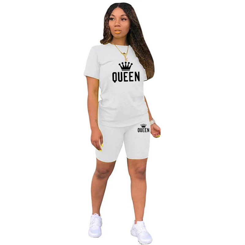 Summer Womens Tracksuit Queen Printing T-Shirt+Shorts 2 Piece Sets Fashion Casual Sportswear Clothing Luxury Jogging Short Suit
