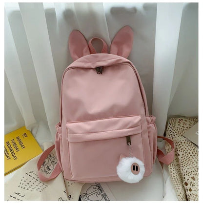 Personalized And Simple Rabbit Ears New Fashion Nylon Fabric Backpack Customized Embroidery Name Men's And Women's Student Bag Pink