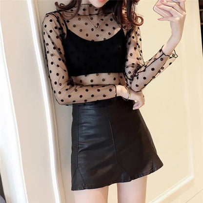 New Transparent See Through Shirt Women Sexy Harajuku Mesh Tops Net Undershirt Star Base Top Camisas Femininas Clubwear SheerTee Black Style 2 One Size