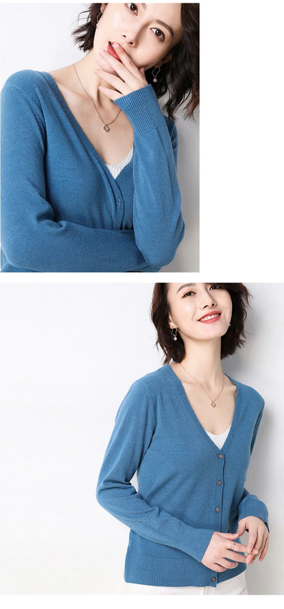 Women Cardigans 2025 Single Breasted Solid Knitted Shirt Spring Autumn Cardigan Korean Fashion V-neck Sweaters Knit Outerwear